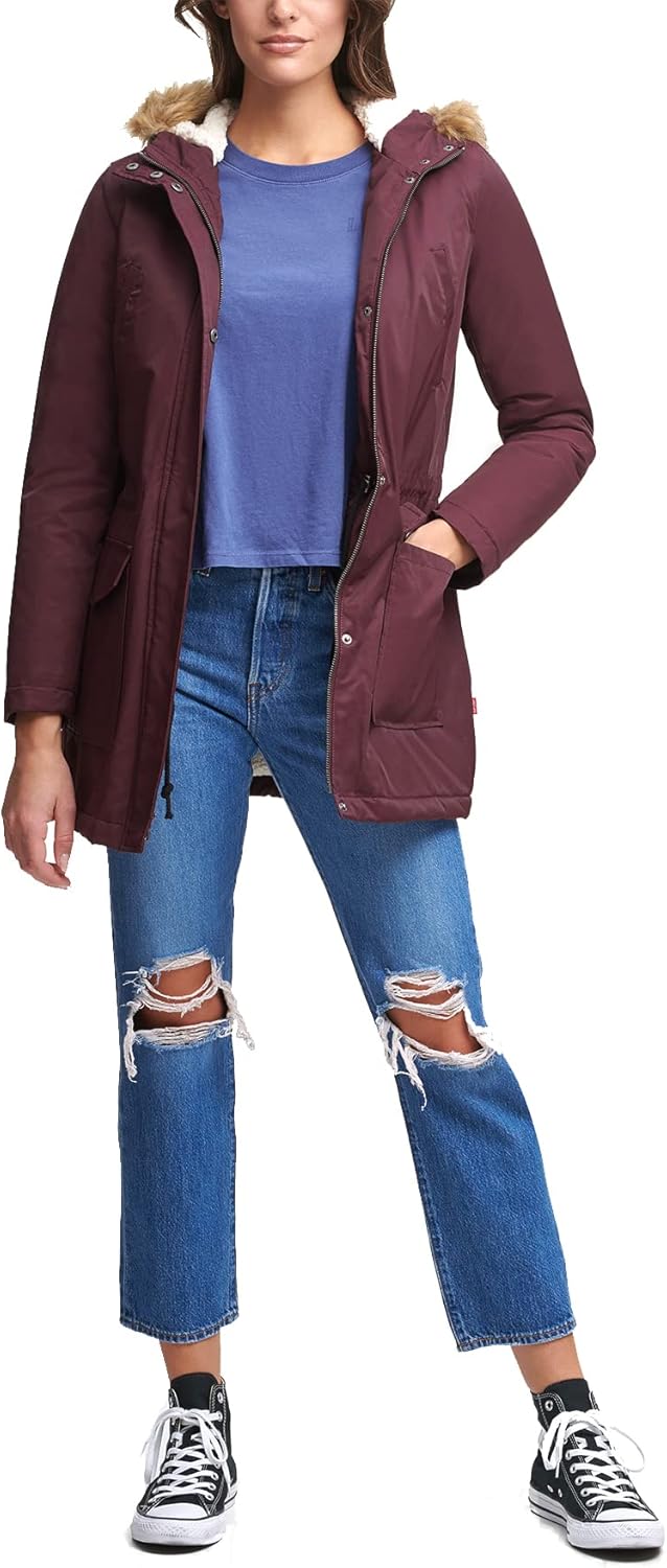 Женская парка Levi's утепленная средней длины с искусственным мехом, сливовый — фото 4