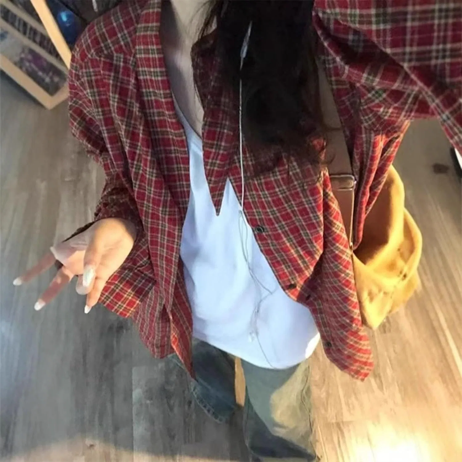 Блуза с длинным рукавом, красная клетка Retro Check Long Sleeve Shirt, красный — фото 3