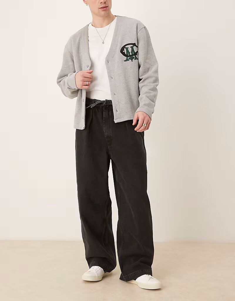 

Широкие джинсы ASOS DESIGN с завязками и складками черного цвета