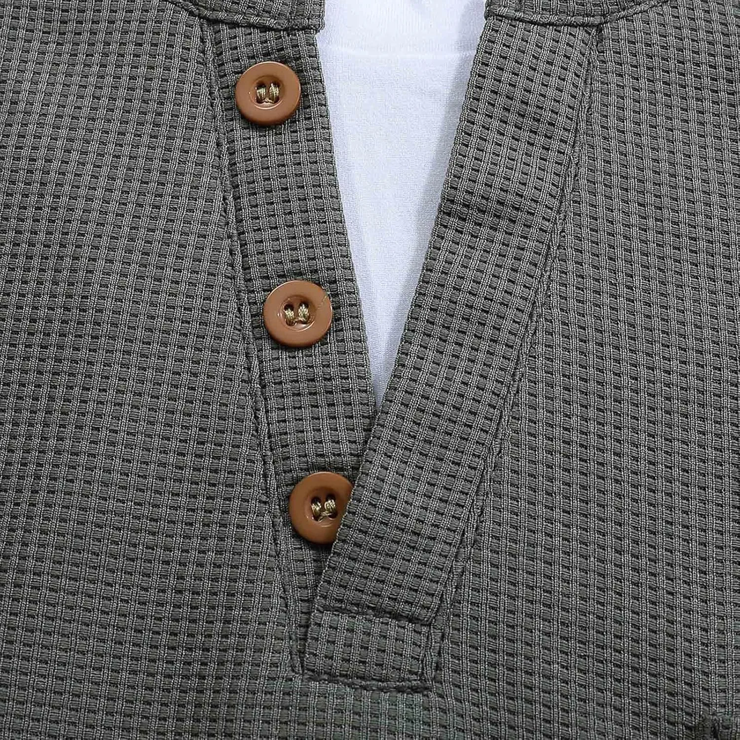 Мужская бейсболка Henley с длинным рукавом Slim-Fit и V-образным вырезом — фото 3