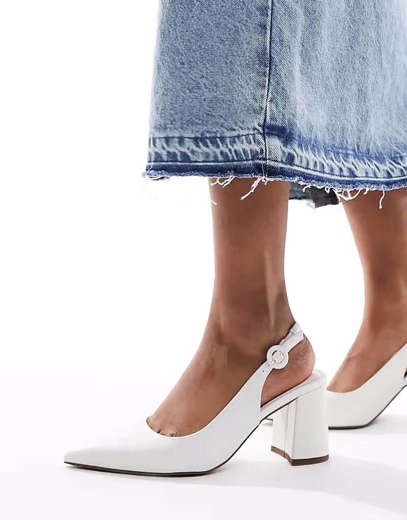 Туфли на среднем каблуке Sutton с открытой пяткой ASOS DESIGN Wide Fit из белого крокодилового материала