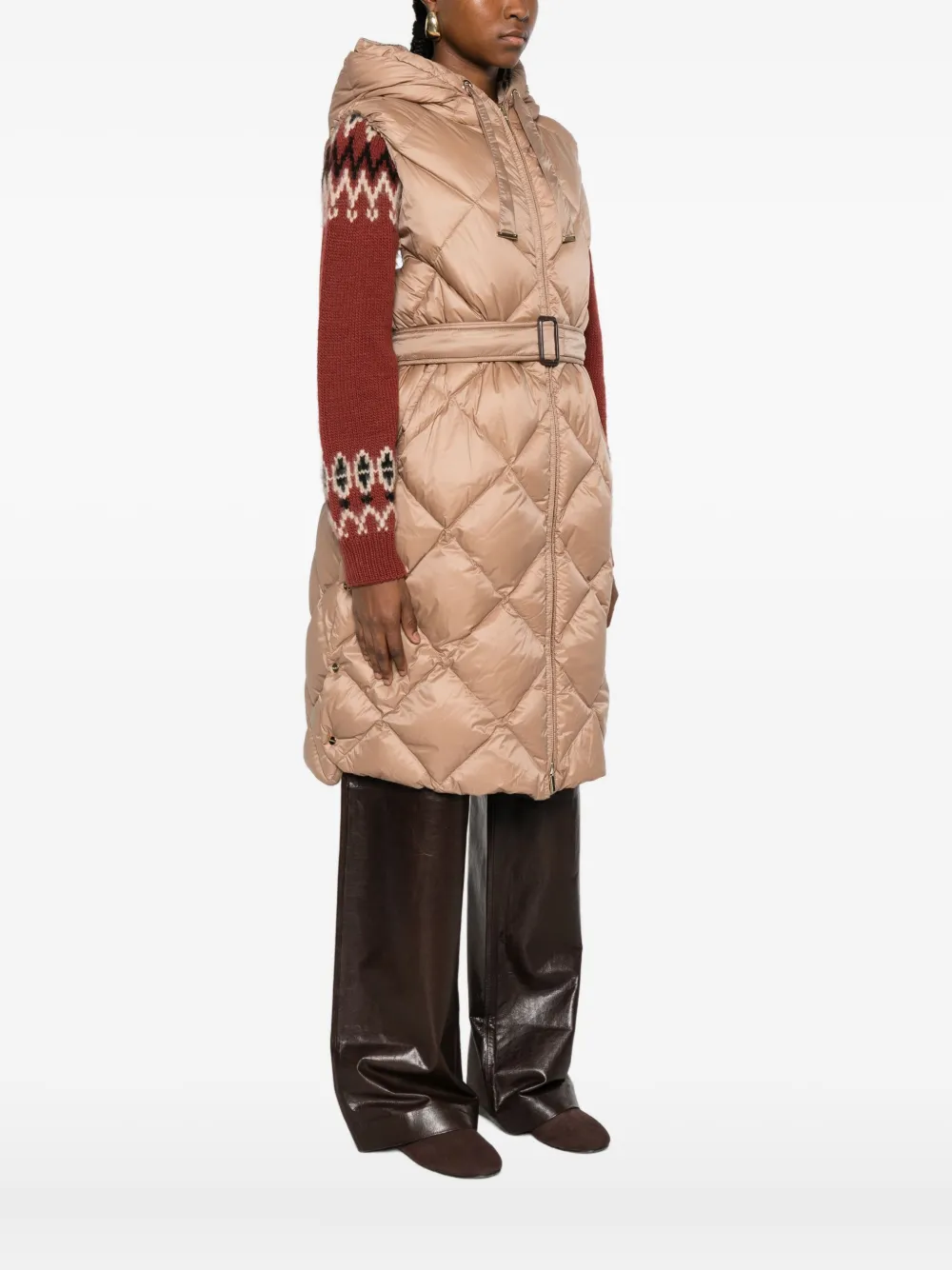 Стёганное пальто с поясом Max Mara, светло-коричневый — фото 3
