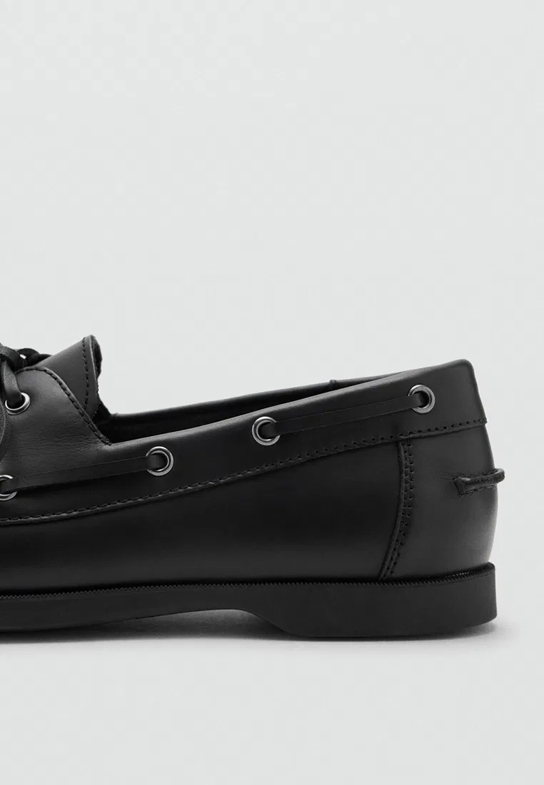 Туфли кожаные, морской стиль, Boat Shoes Mango Man, черный — фото 3