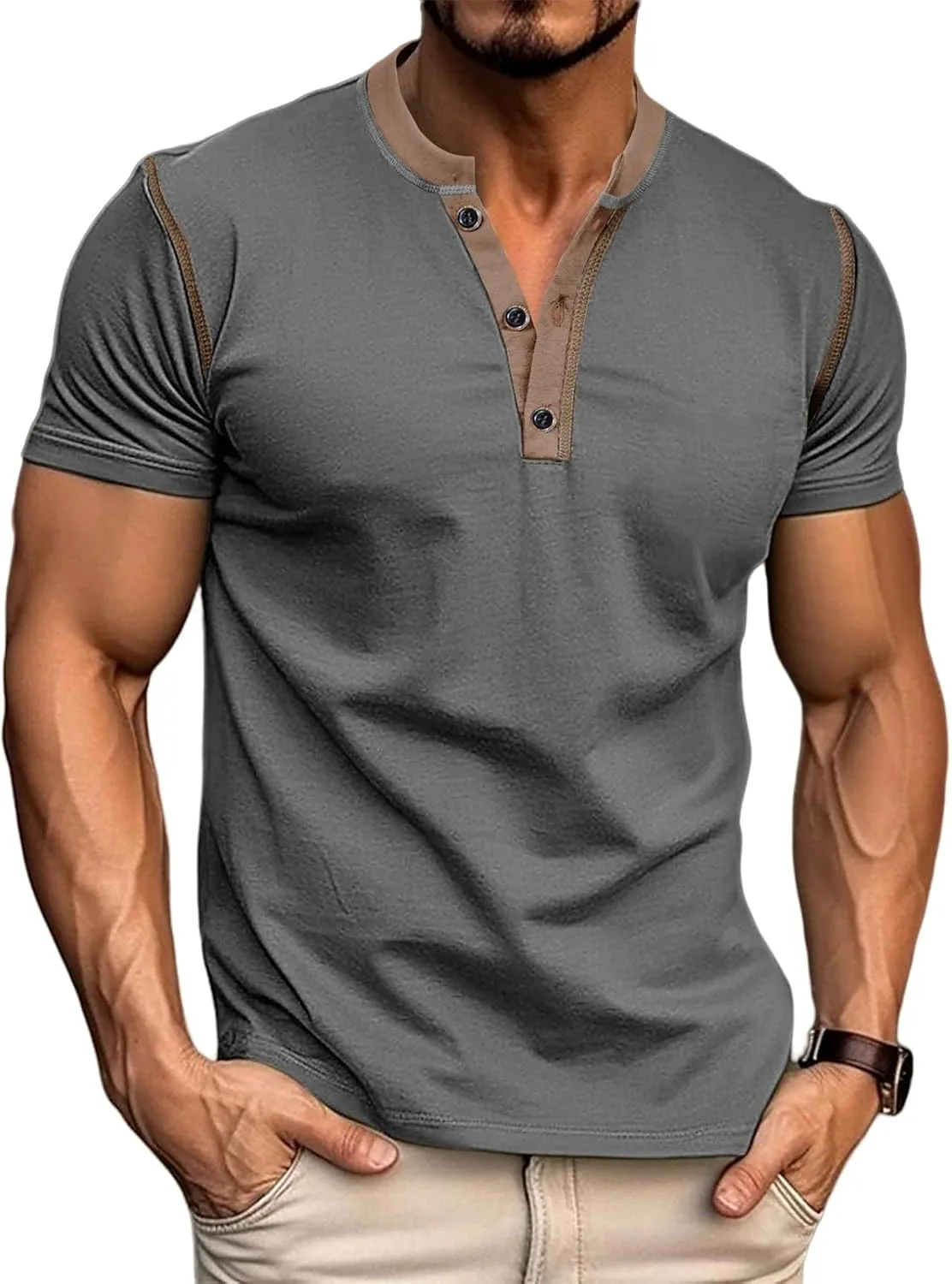 

Мужская повседневная рубашка-поло с коротким рукавом Henley Classic Button, летняя футболка Slim Fit Basic Tees LGHLMCL