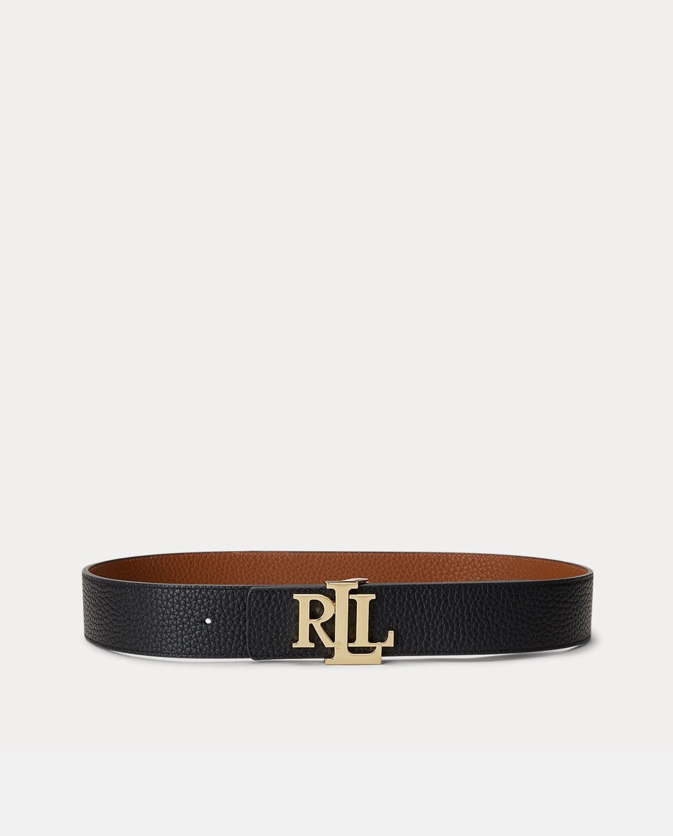 

Двусторонний широкий черный кожаный ремень с золотой пряжкой Lauren Ralph Lauren, черный