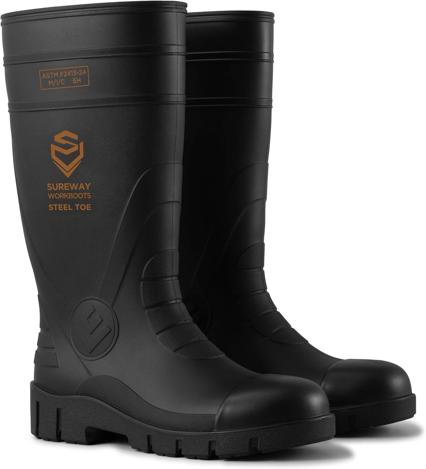 

Мужские резиновые сапоги с стальным носком SUREWAY, водонепроницаемые ботинки до колена с противоскользящей и маслостойкой подошвой для промышленности, строительства и сельского хозяйства, черный