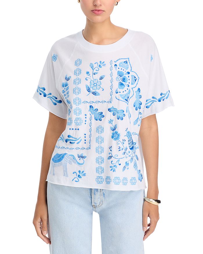 

Футболка с рваным краем и регланным рукавом, свободного кроя Johnny Was, белый