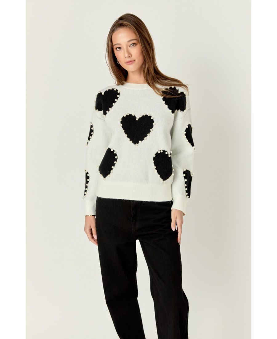 

Женский свитер с длинными рукавами и сердечками English Factory, Black multi