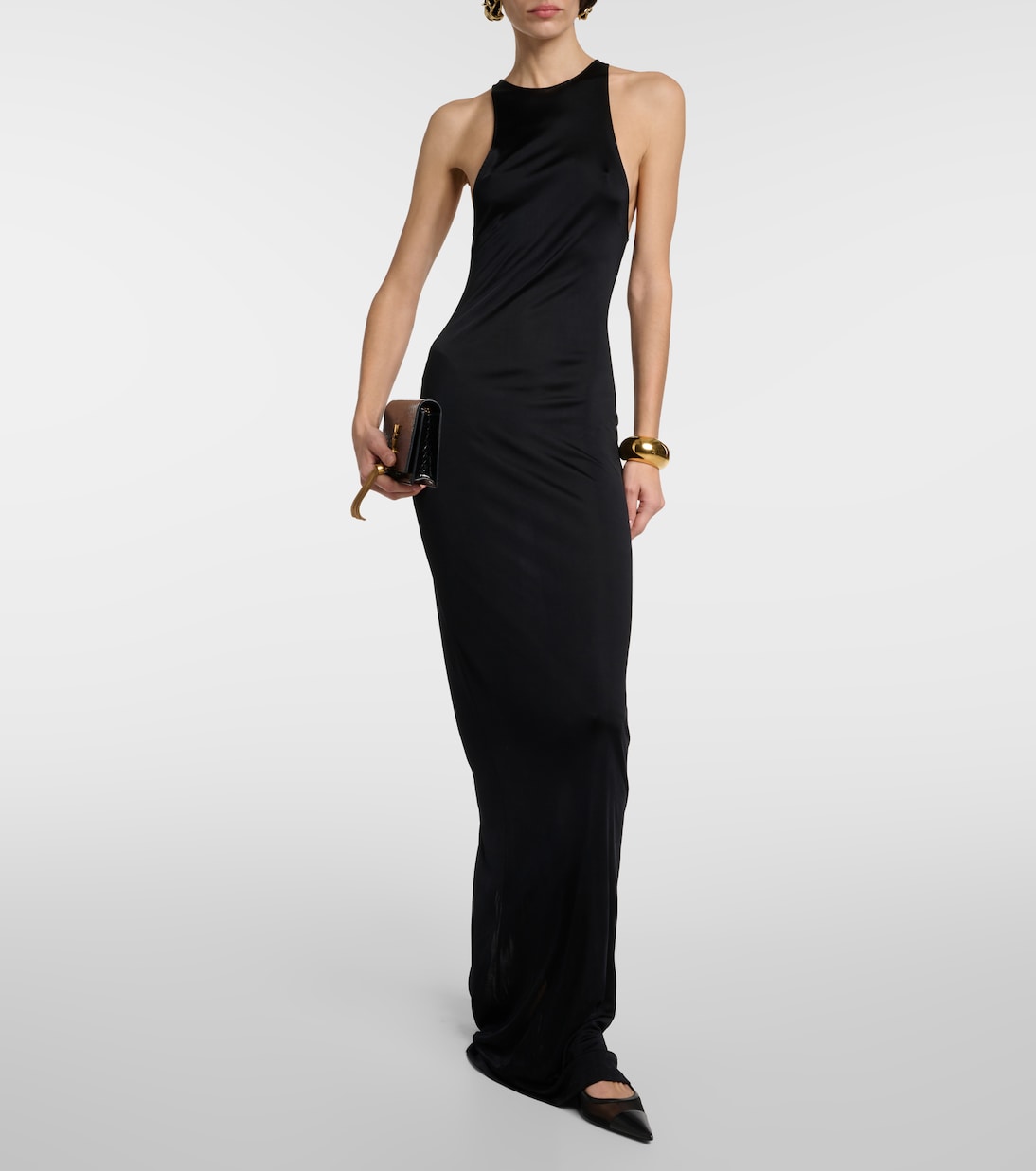 Туфли-лодочки Oxalis 30 с кожаными вставками и ремешком на пятке Saint Laurent, Noir/Noir — фото 2