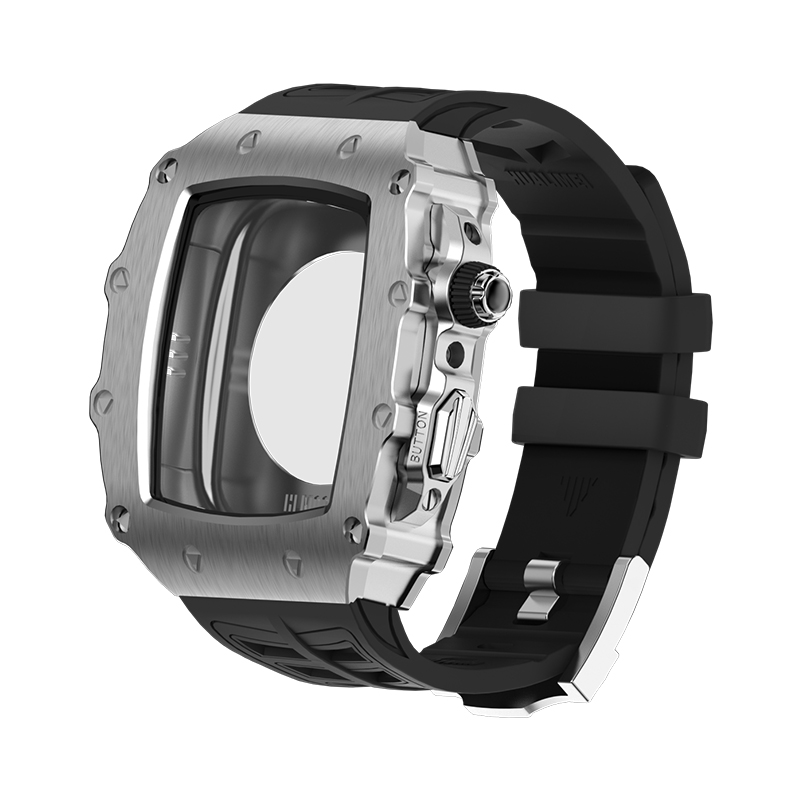 

HUALIMEI Часы Protective Case Huawei Alloy Case Material 44/45mm S9/s8/s7/s6, Silver case + black belt