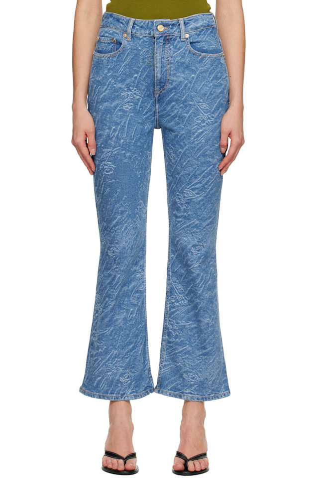 

Ganni Синие прямые укороченные джинсы Betzy с 3D-лазерной обработкой