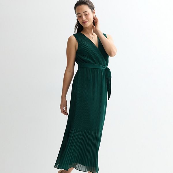 

Женское платье-макси без рукавов плиссированное с запахом и поясом London Times, Teal