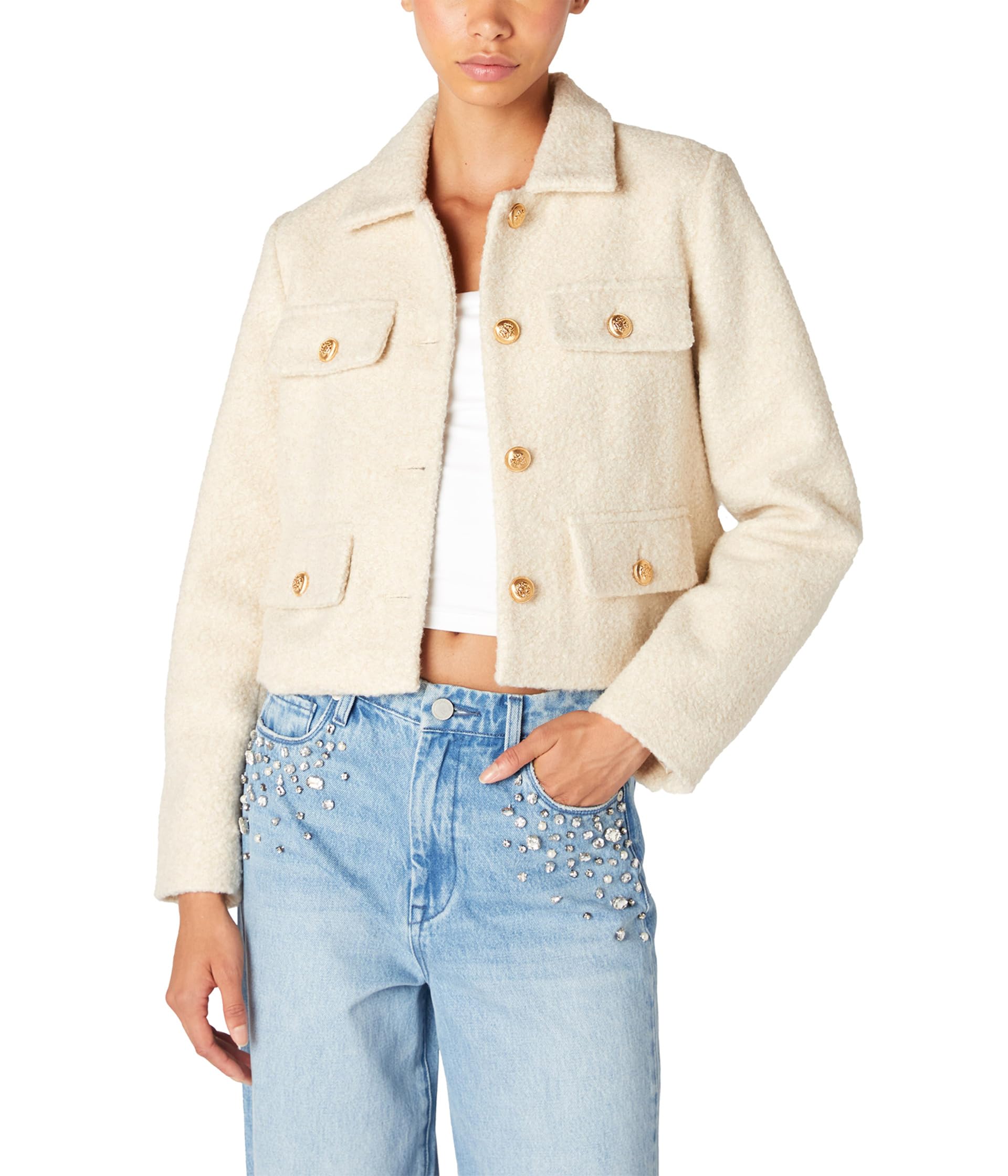 

Куртка Blank NYC Cropped Shirt Jacket With Pocket And Gold Button Detail, Off White