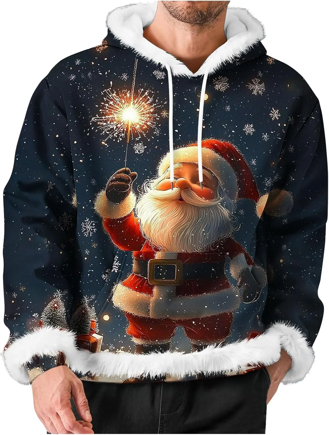 

Рождественский худи для мужчин с карманом и искусственным мехом Zeiyignr