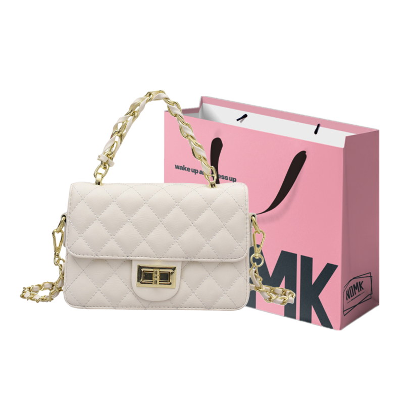 

NOMK Сумка через плечо с цепочкой, кроссбод средний женский белый бежевый черный, White (Diamond Pattern)