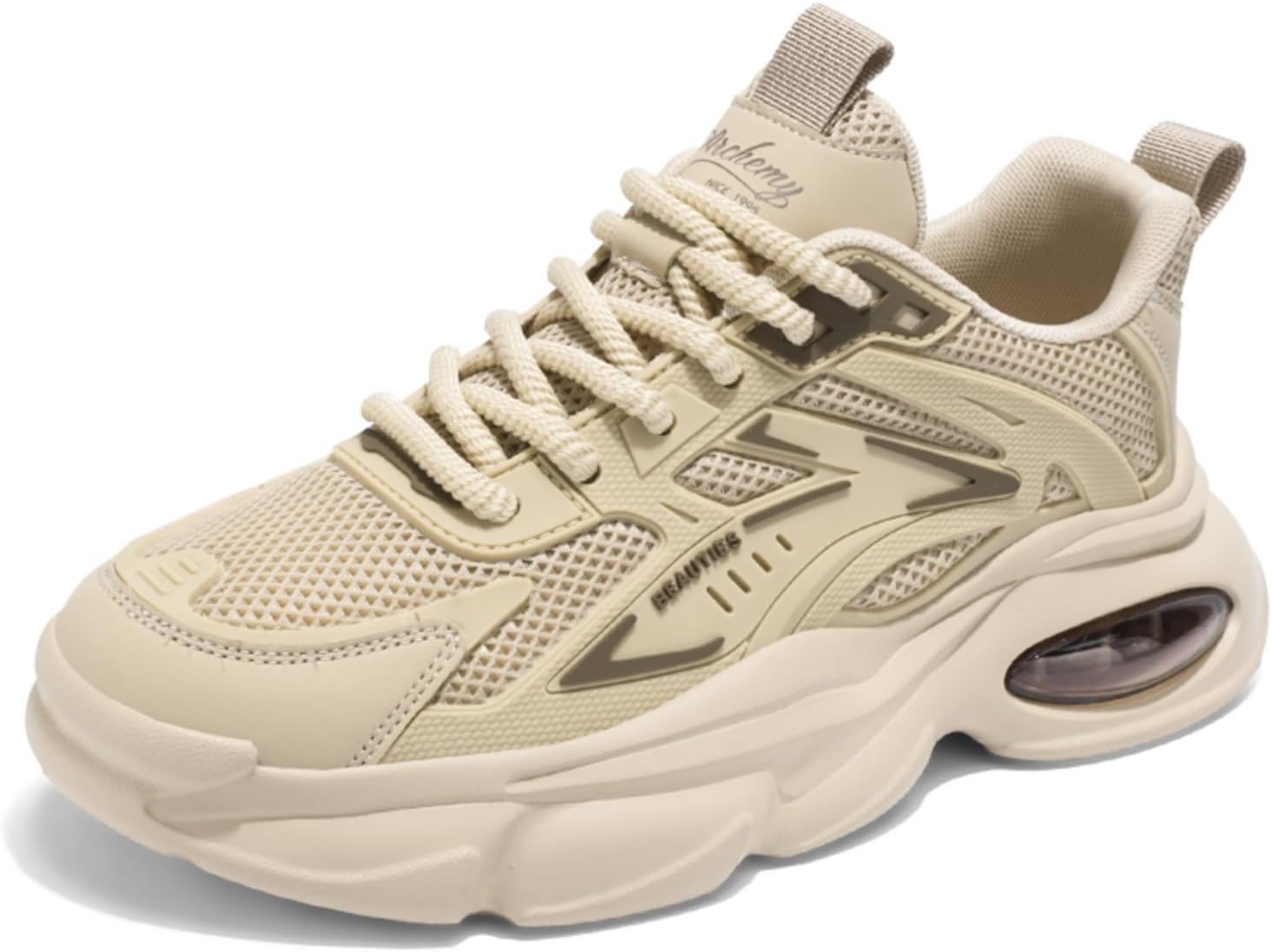 

Мужские бежевые кроссовки с сеткой, стильные массивные кеды с амортизирующей подошвой, ретро-дизайн, удобные для повседневной и повседневной носки Aokisx