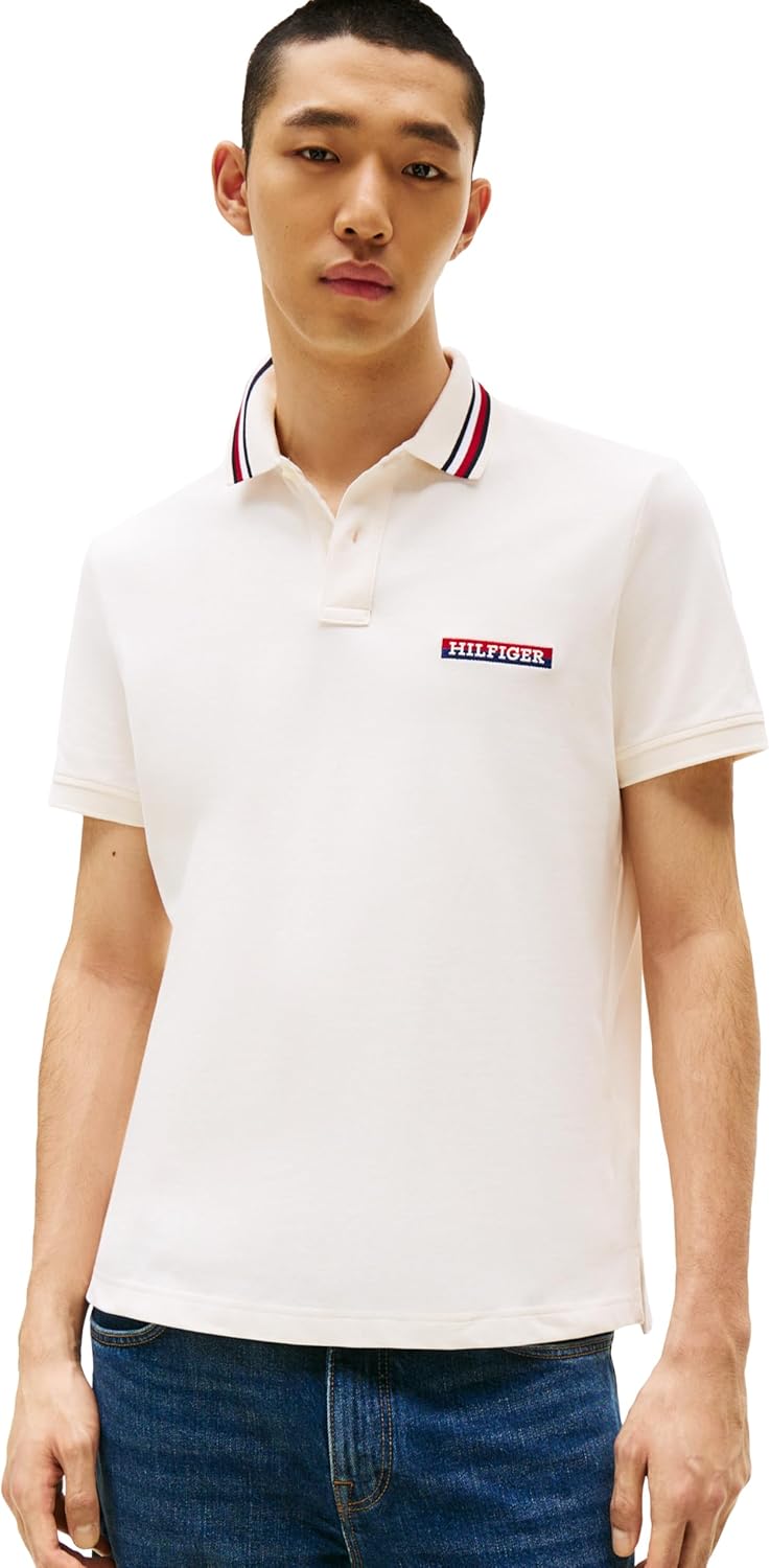 

Мужские повседневные рубашки-поло Tommy Hilfiger с коротким рукавом, классического кроя, с эластичными вставками и воротником, Ivory Petal, Бежевый, Мужские повседневные рубашки-поло Tommy Hilfiger с коротким рукавом, классического кроя, с эластичными вст