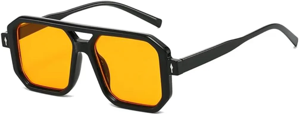 

Модные женские солнцезащитные очки с двойной перемычкой, винтажные мужские солнцезащитные очки с заклепками, защита от УФ-излучения UV400 VFDHN, Black Yellow