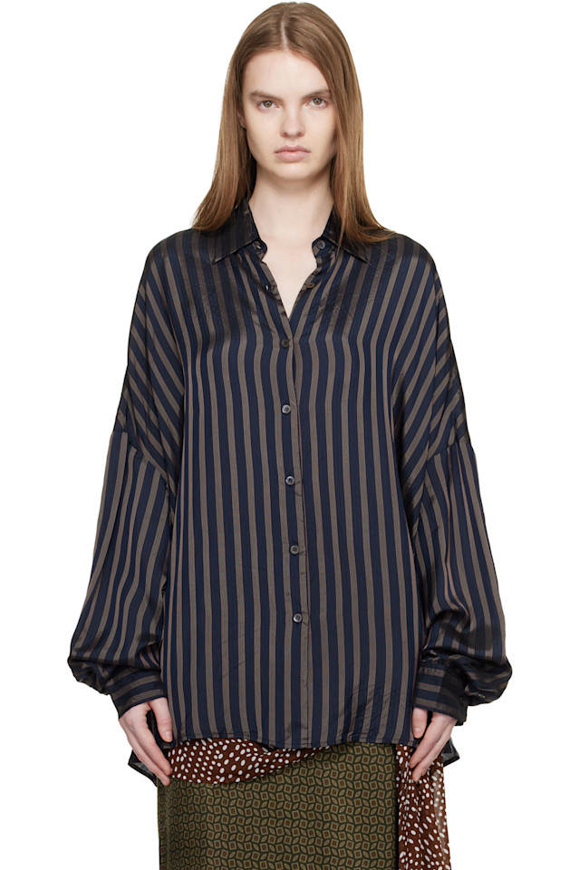 

Хлопковая рубашка-кокон Dries Van Noten, темно-синий