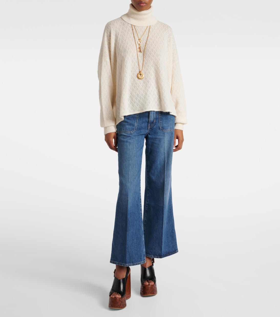 Водолазка из смеси шерсти и шелка с узором пуантель Chloé, Iconic Milk — фото 2
