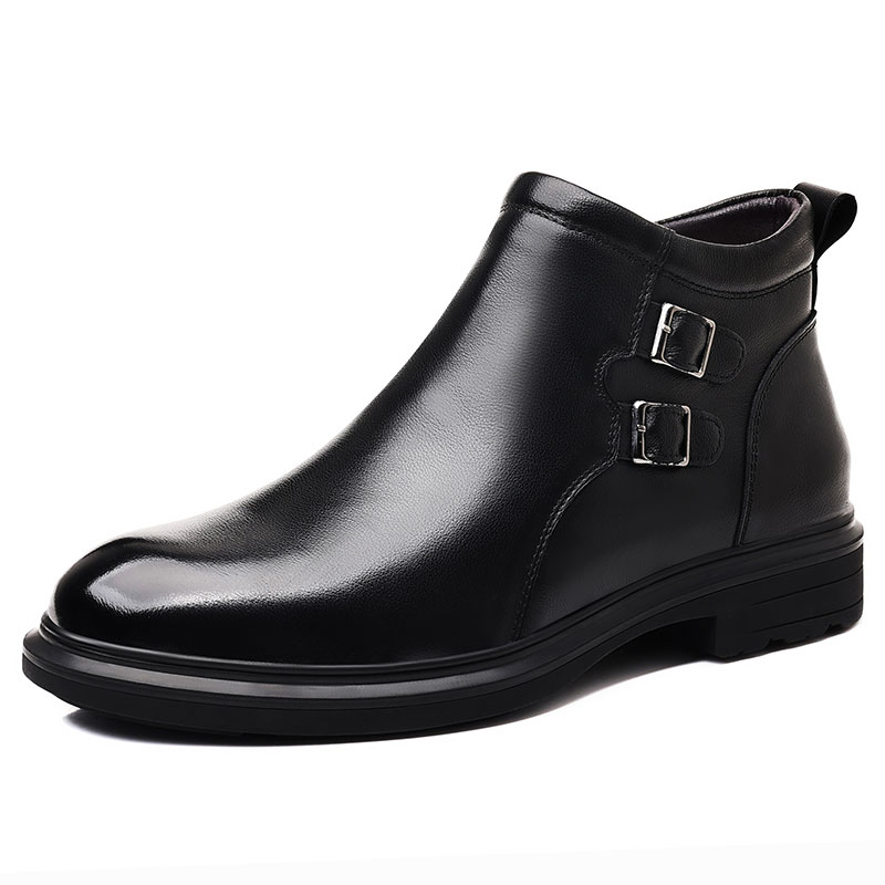 

MODENGPAN Черные шерстяные мужские полусапожки на каблуке 3,5 см, цвет Black Wool
