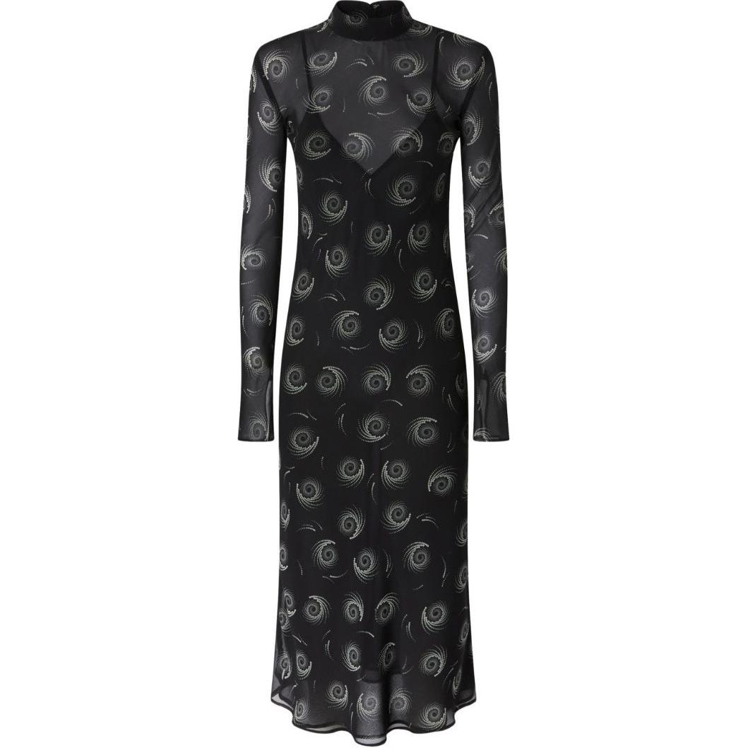 

Платье миди с рукавами из жоржета с принтом "свирл" PINKO, черный