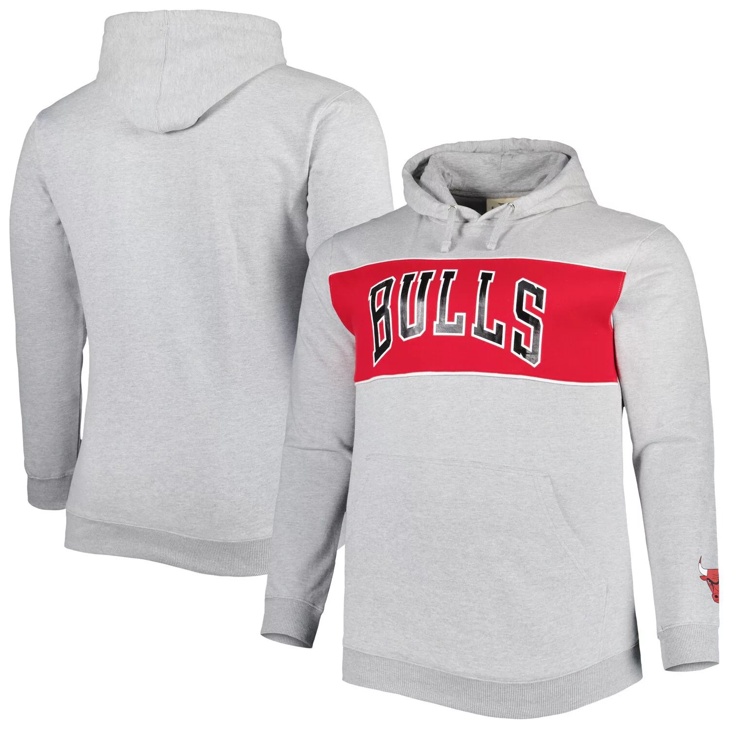 

Мужской пуловер с капюшоном с логотипом Heather Grey Chicago Bulls Big & Tall с надписью Fanatics