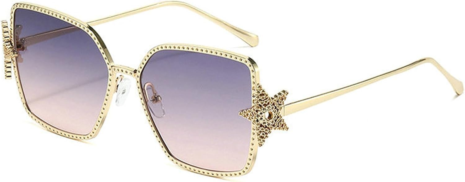 

Солнцезащитные очки Willochra Retro Square Star для женщин, модные очки в стиле 90-х, увеличенного размера, с золотистой металлической оправой и защитой от УФ-излучения UV400, C5