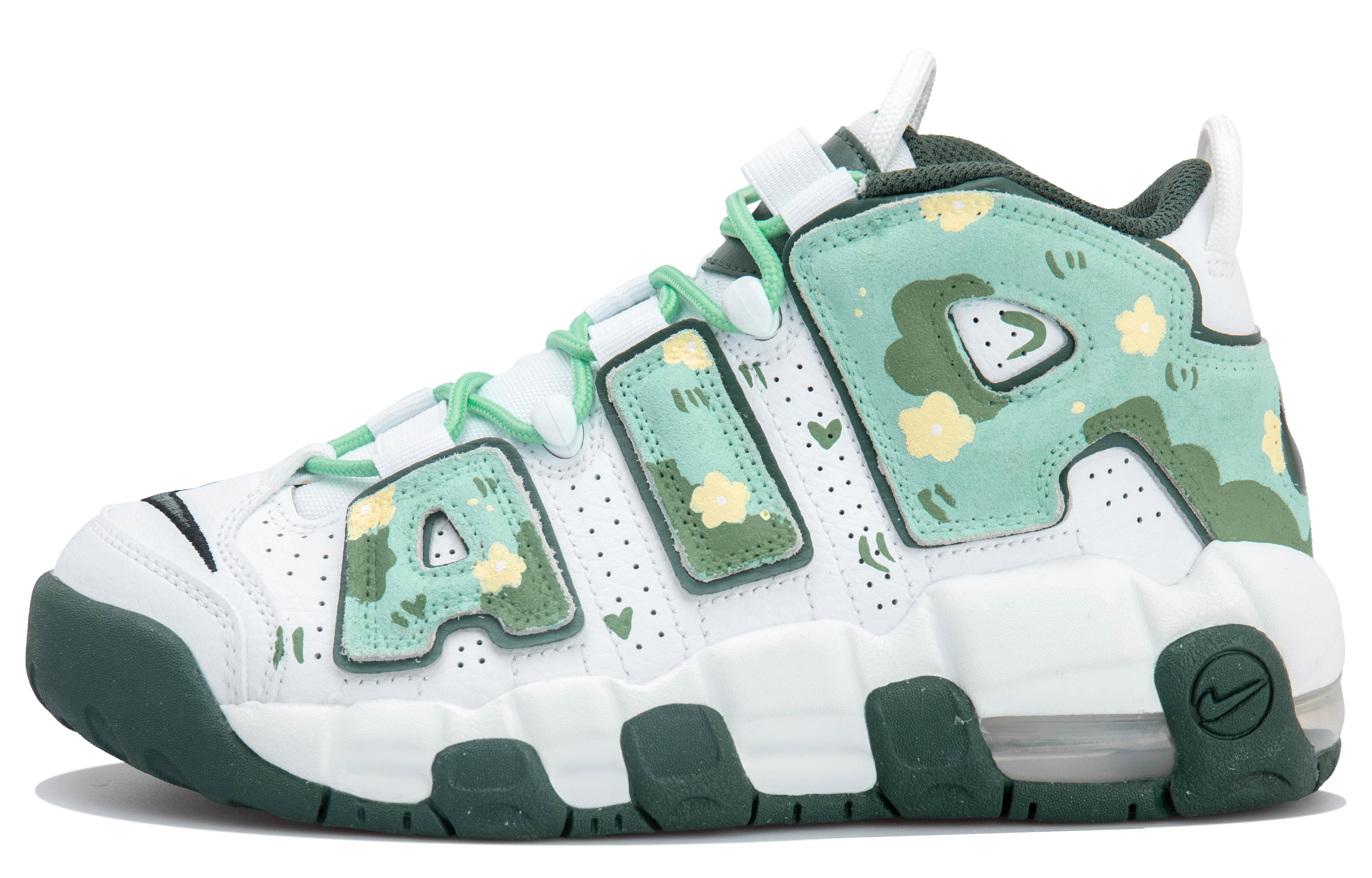 

Кроссовки Nike Air More Uptempo Vintage Basketball Shoes Women's High-top White/green, зеленый