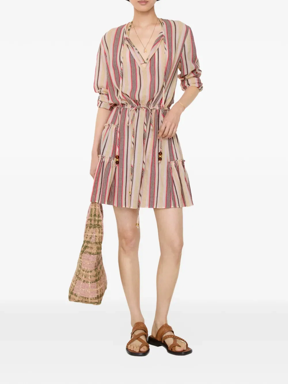 Платье Burberry, мини-платье, полосатое, хлопковое, нейтральный — фото 2