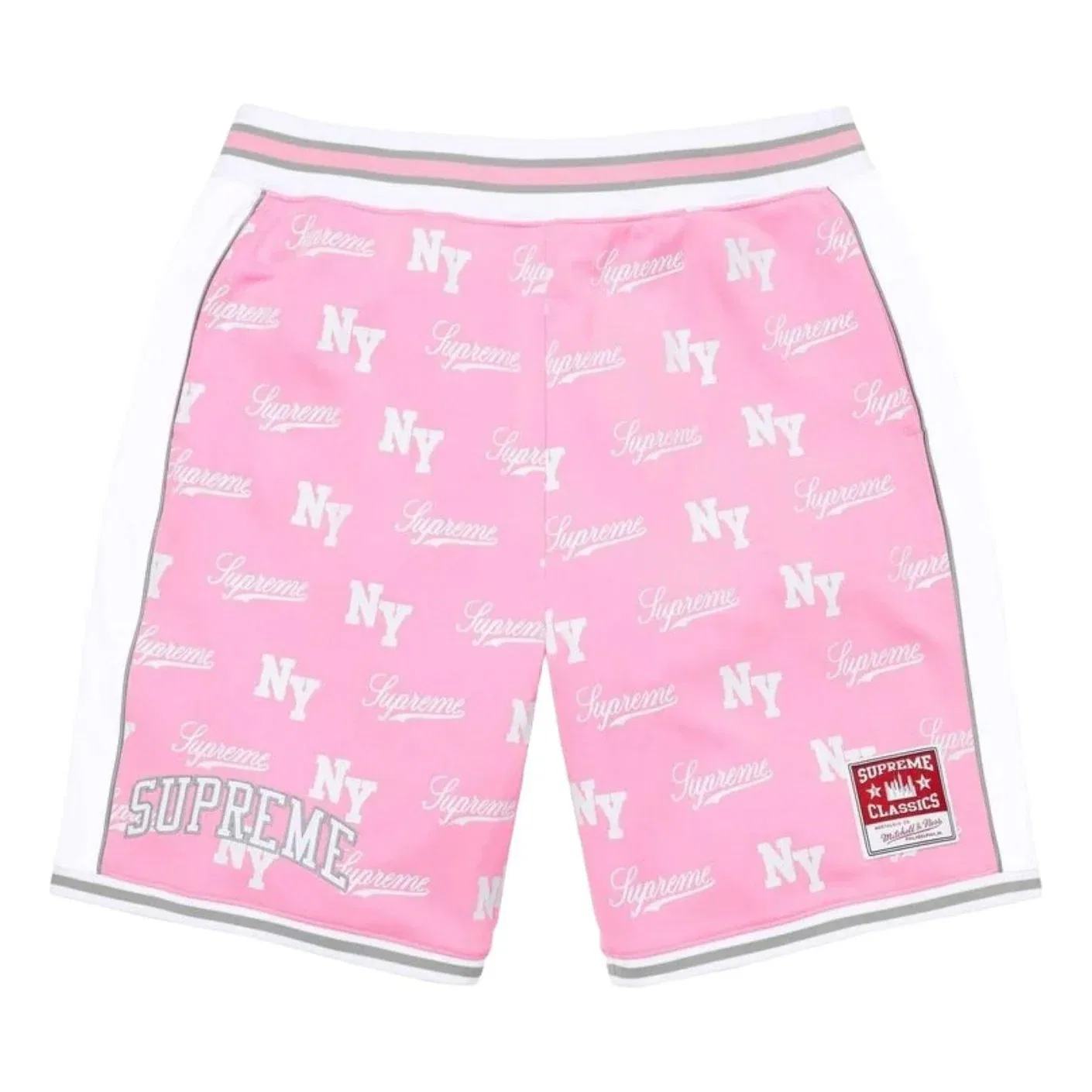 Баскетбольные шорты Supreme x Mitchell & Ness Monogram SS26, розовые, SUP-SS26-221-PNK