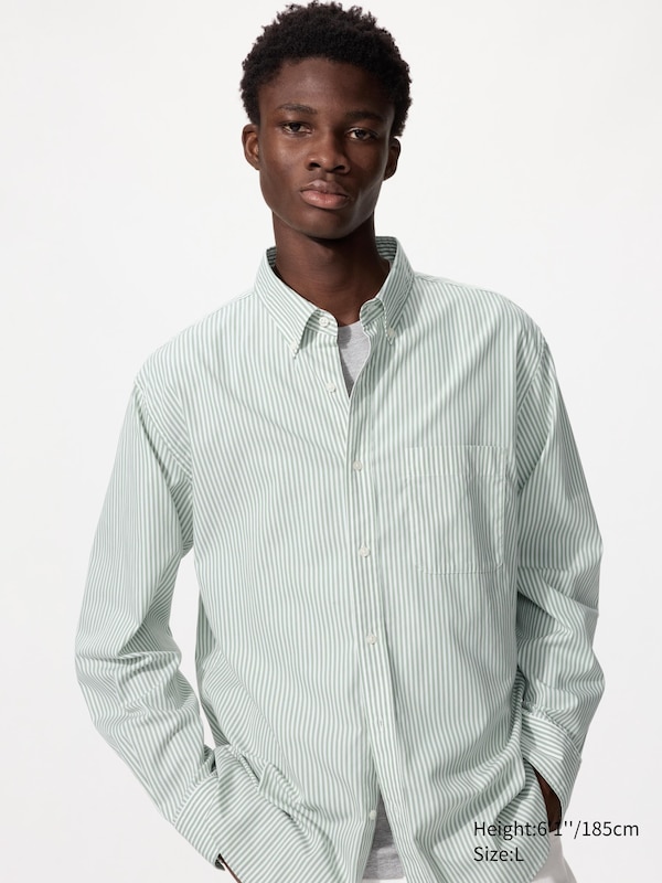 

Рубашка regular fit из поплина, button-down (в полоску) Uniqlo, 52 green