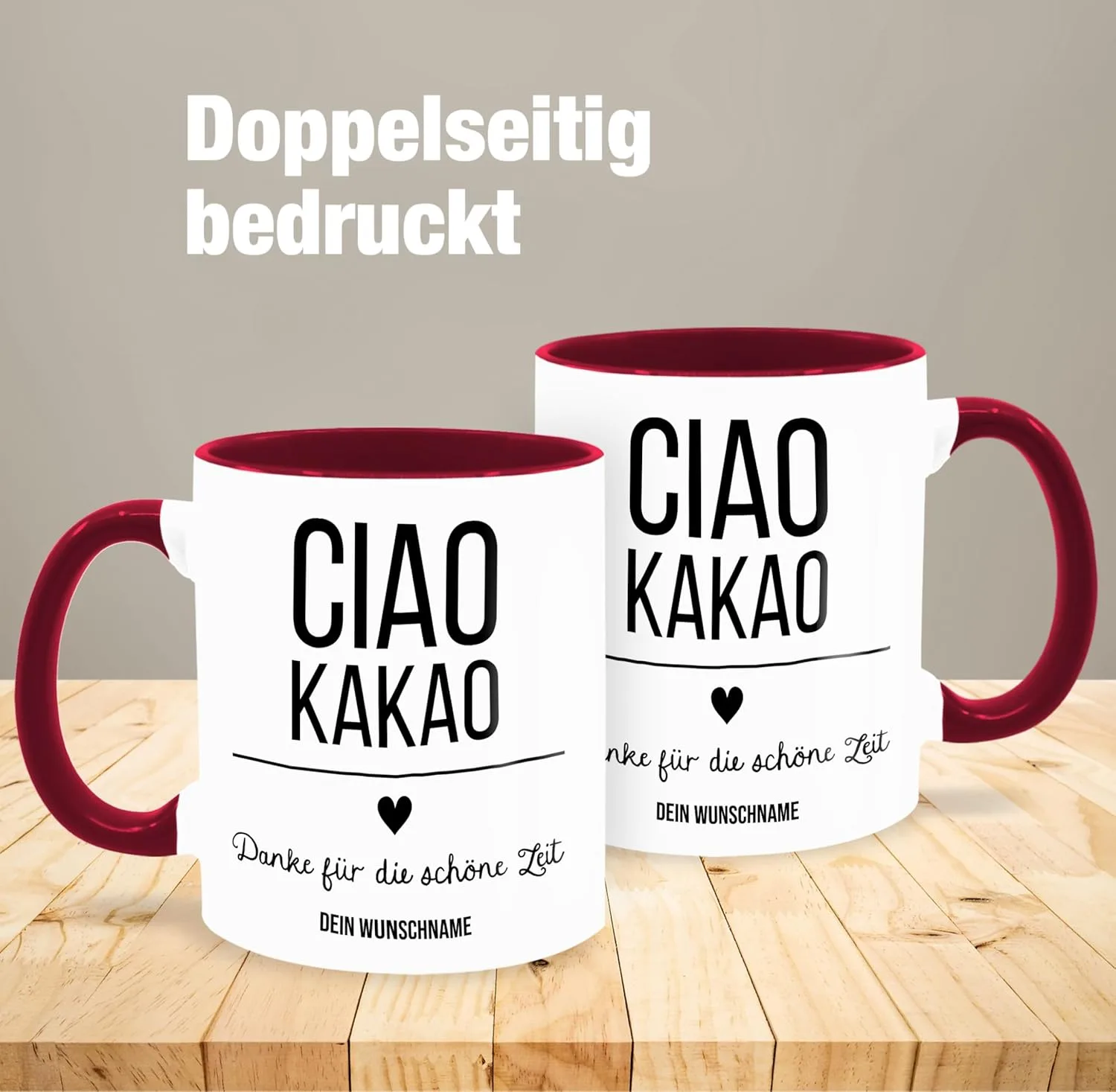 Кружка 325 мл Educator Ciao Kakao Danke für die schöne Zeit Bordeaux Red Geschenk mit Namen personalisiert by Shirtracer — фото 4