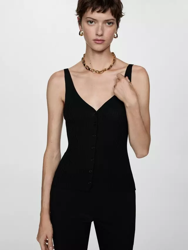 

Топ Mango Lana Button Knit, черный
