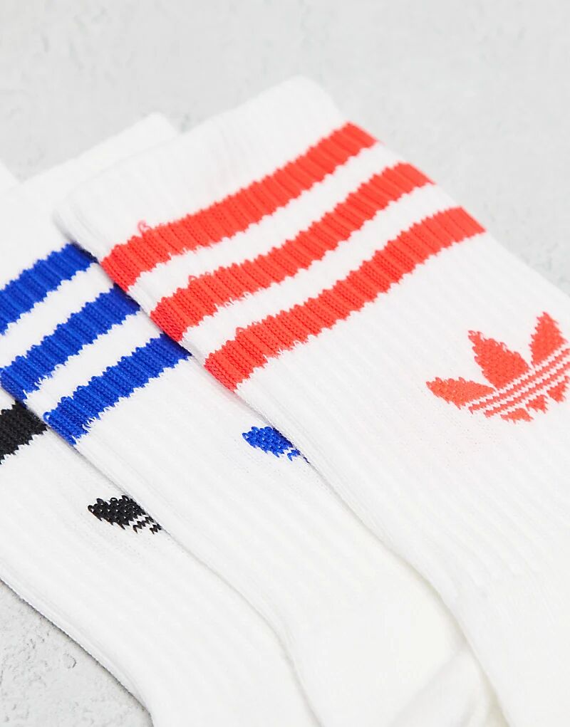 Носки adidas Originals adicolor Trefoil, 3 Пары, белые с яркими полосками — фото 2