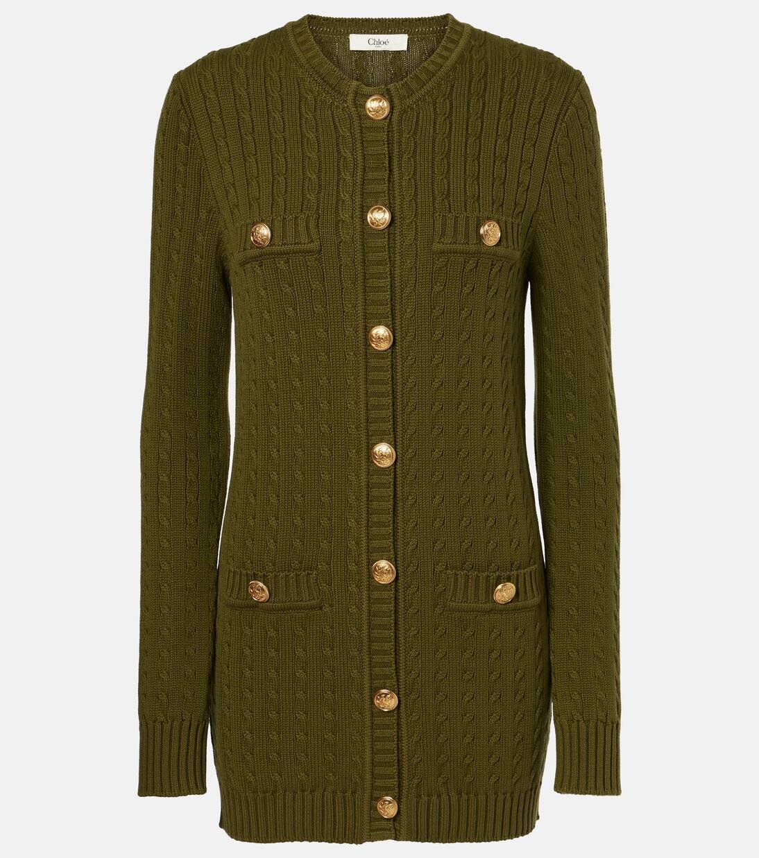 

Кардиган из хлопка с косами Chloé, цвет olive tree