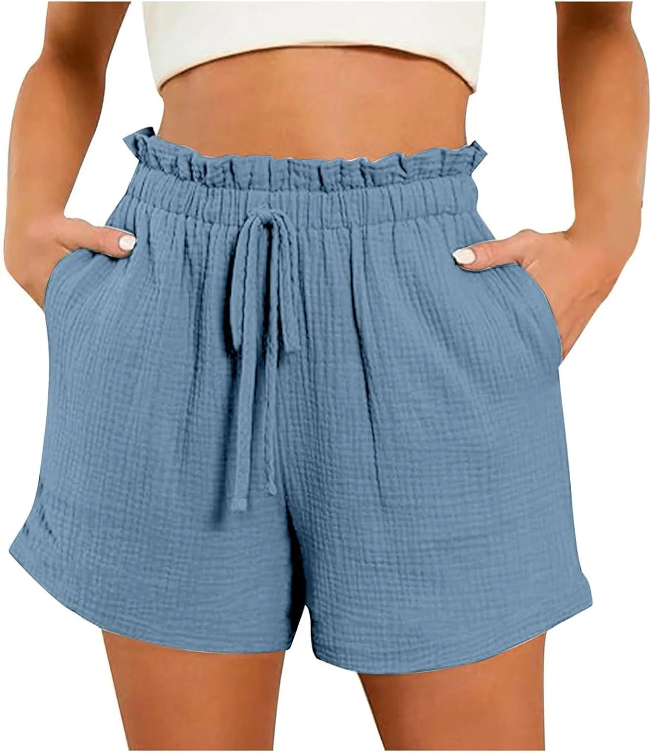 

NATHGAM Casual шорты для женщин с широкими штанинами, эластичным поясом и карманами