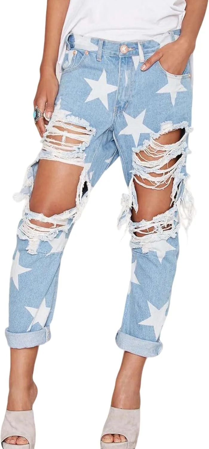 

Женские джинсы Casual Y2k Baggy Mid Rise с принтом звезд loveimgs