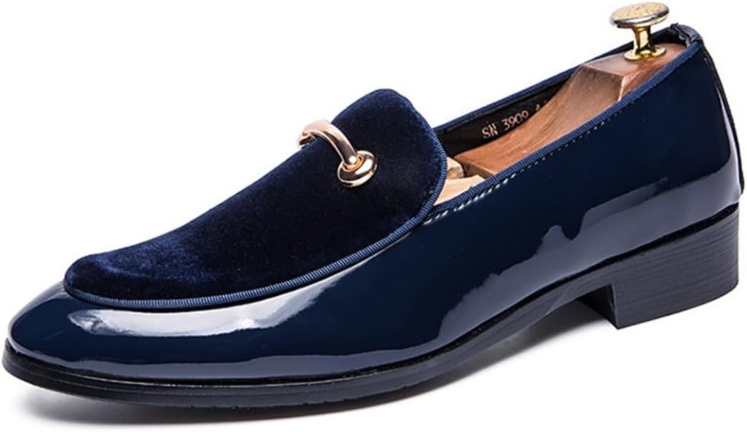 

Лоферы для мужчин с глянцевой лакированной отделкой, заостренным носком и металлической пряжкой, без шнуровки, для делового или формального стиля, на свадьбу, банкет, вечеринку или вечерние наряды Ctkvbmeoi, синий