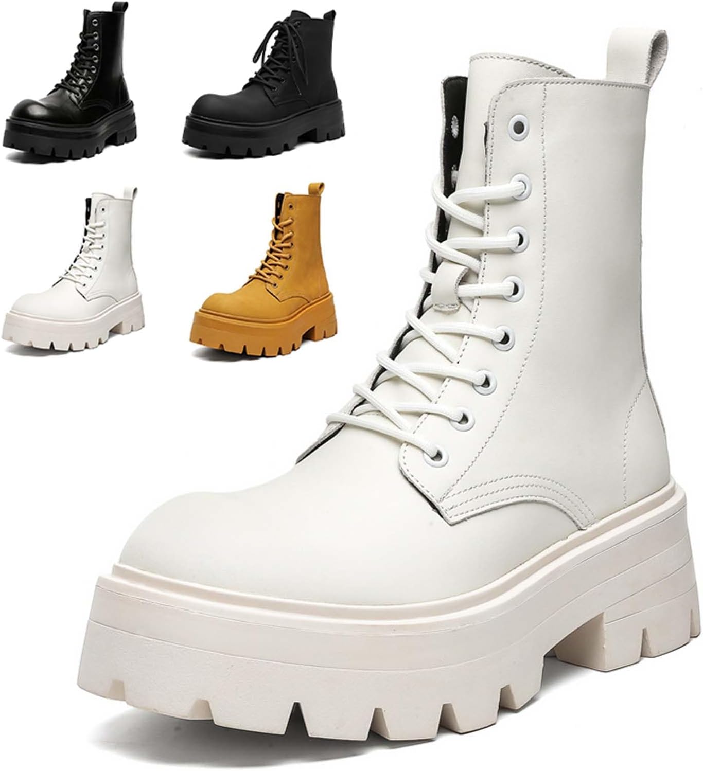 

Ботинки на щиколотку для женщин и мужчин, круглый носок, готические боевые ботинки, платформенные с массивным каблуком, высокие мотоботинки на щиколотку с шнуровкой и молнией Generic, белый