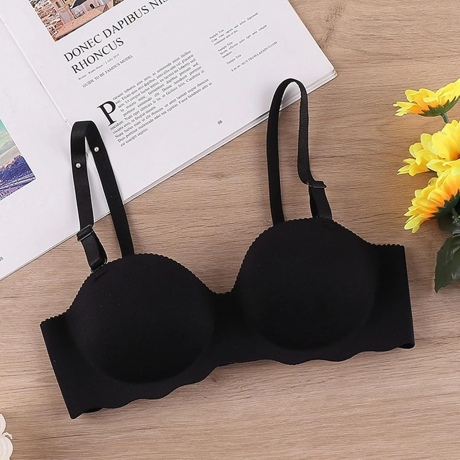 Женский повседневный однотонный бюстгальтер пуш-ап, дышащий, с полным покрытием, регулируемыми тонкими бретелями, удобный и поддерживающий Generic, черный — фото 2