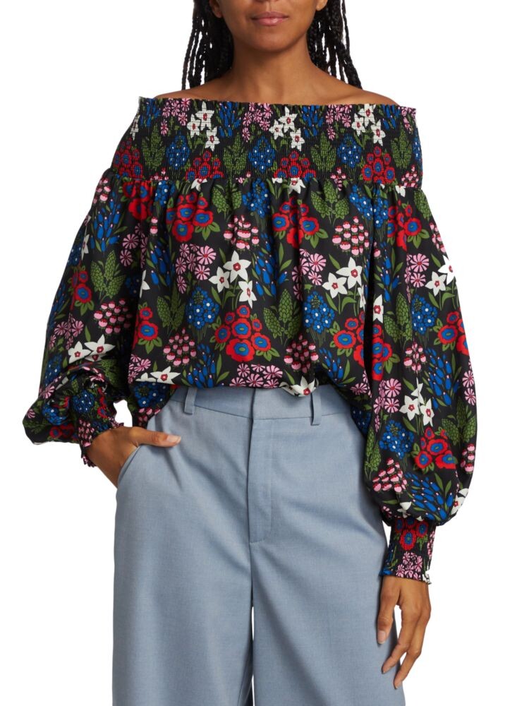 

Топ Viviana с открытыми плечами и пышными рукавами Amur, цвет Black Vintage Floral Explosion