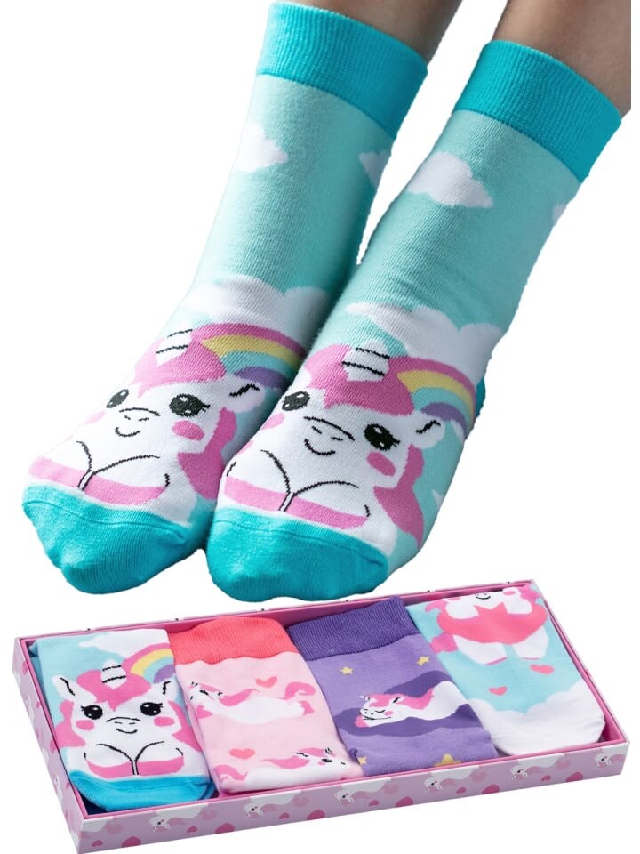 

Носки Corimori Einhorn Baumwolle Socken 4er Set Geschenk-Box, цвет Rosa/blau