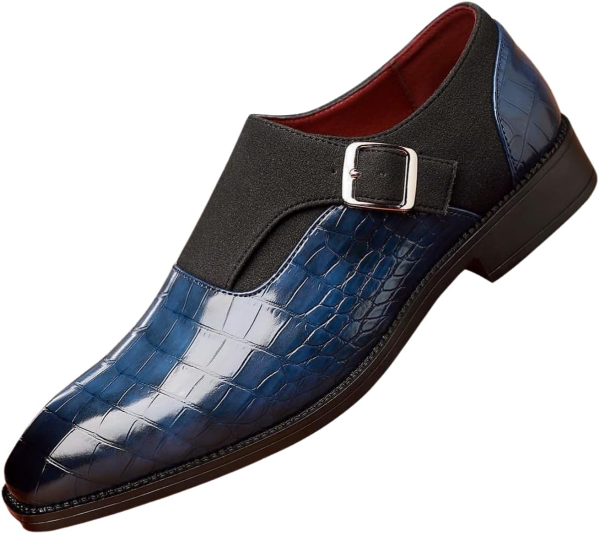 

Мужские туфли Santimon с монки-ремешком и узором под крокодила, с застежкой и формальные лоферы, синий