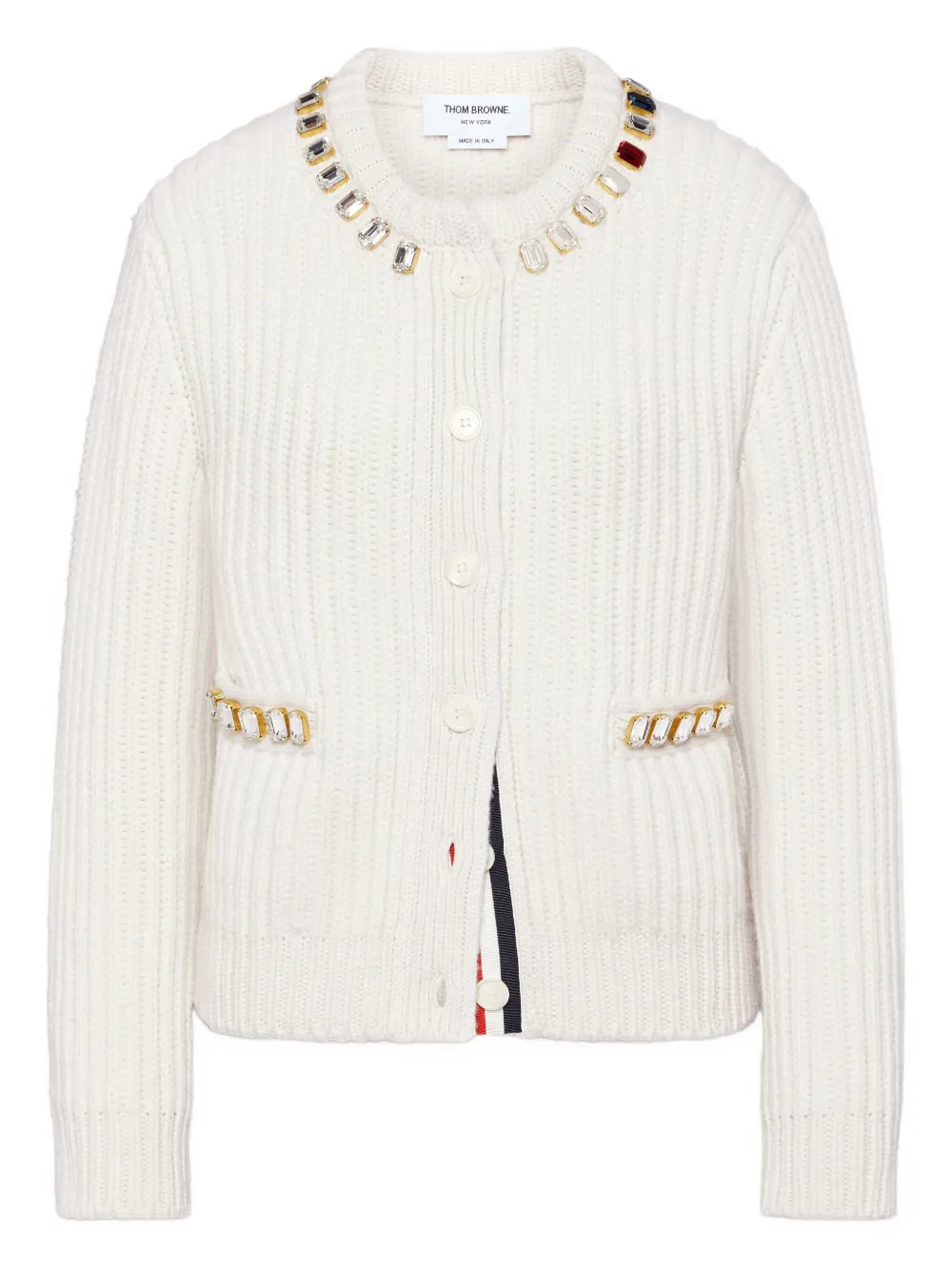 

Кардиган в рубчик с кристаллами THOM BROWNE, белый