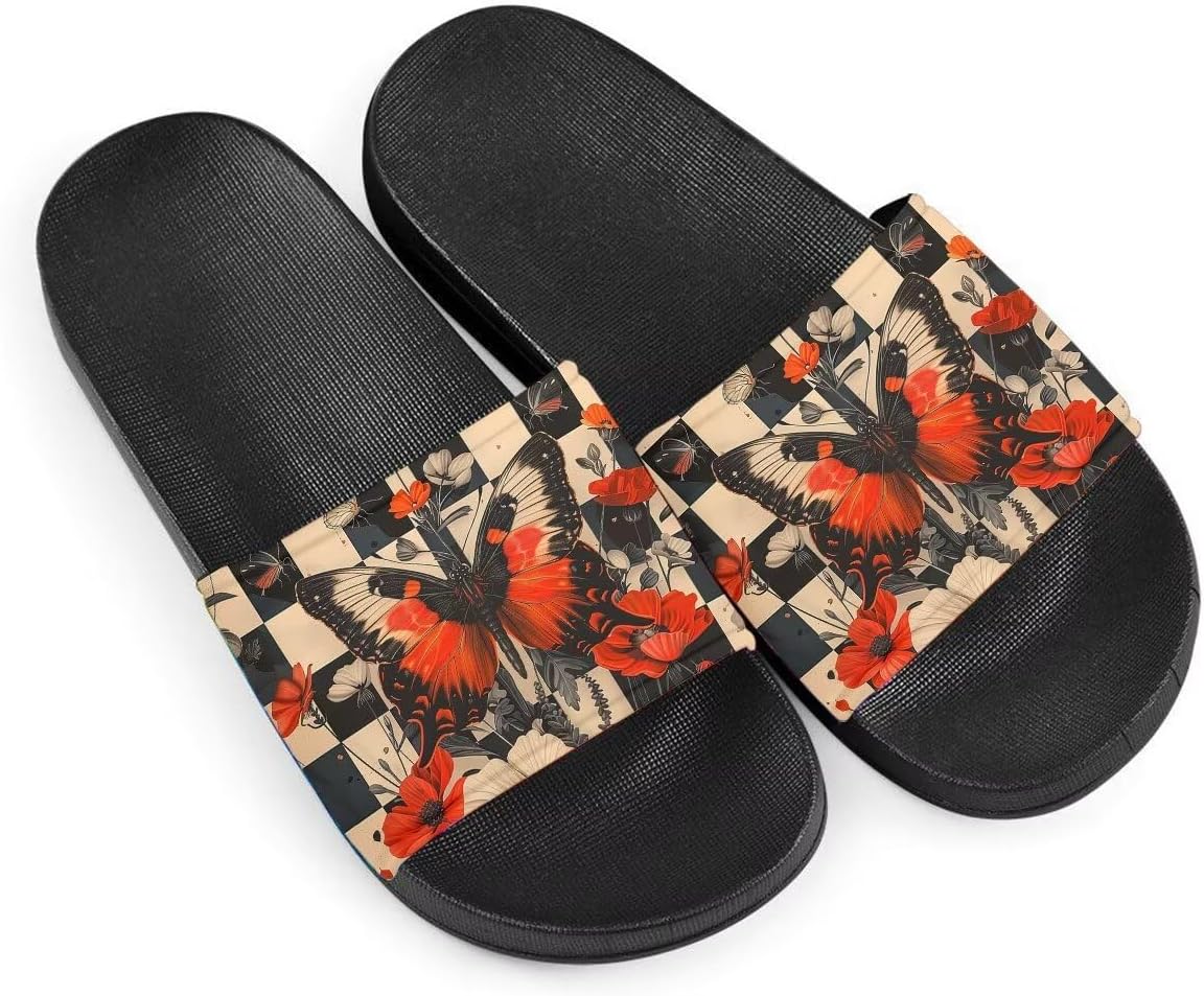 

Женские сандалии Удобные легкие летние сандалии Нескользящие шлепанцы с узором бабочки Для пляжа, отеля, дома и улицы Getelinseng, красный