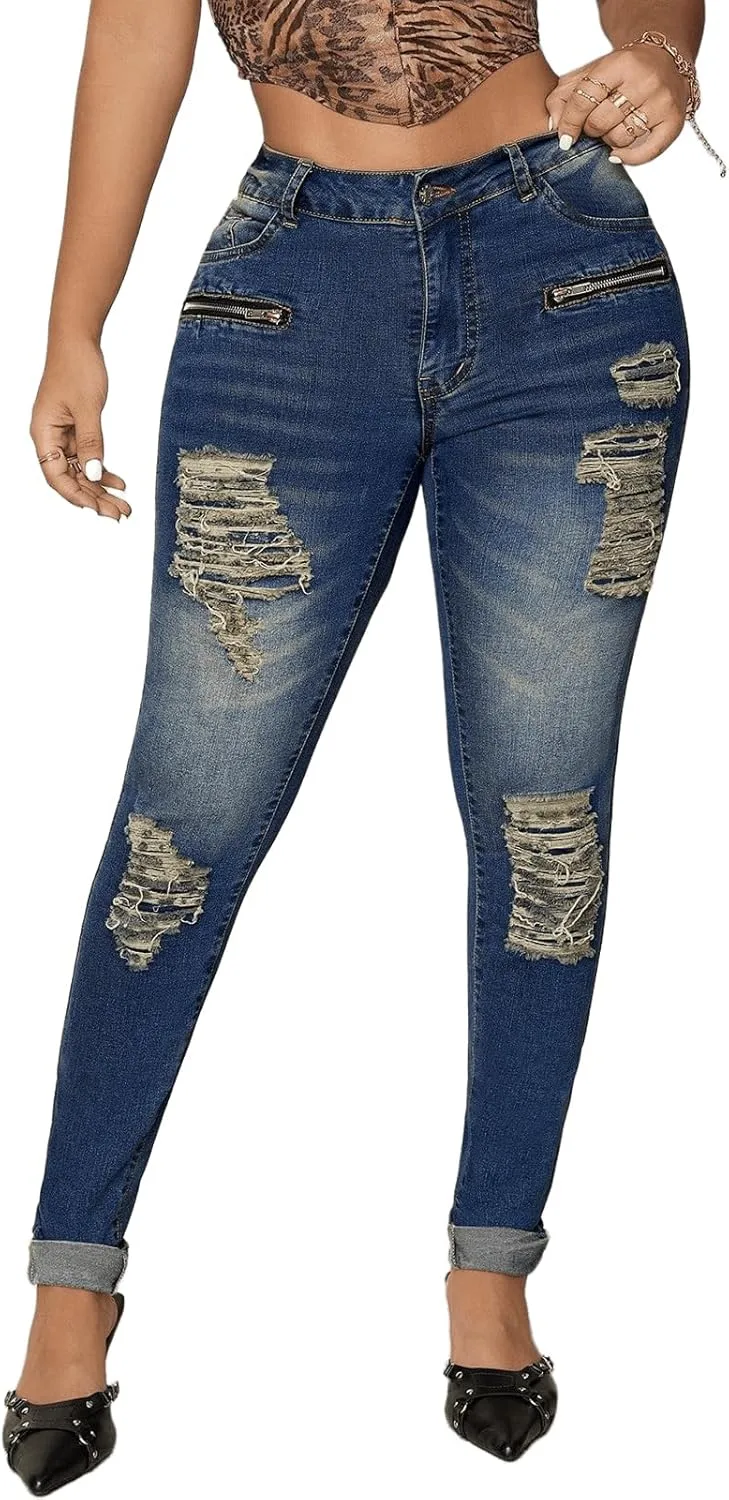 

Джинсы Mid Rise Ripped Skinny для женщин, классические, укороченные Djeanxa