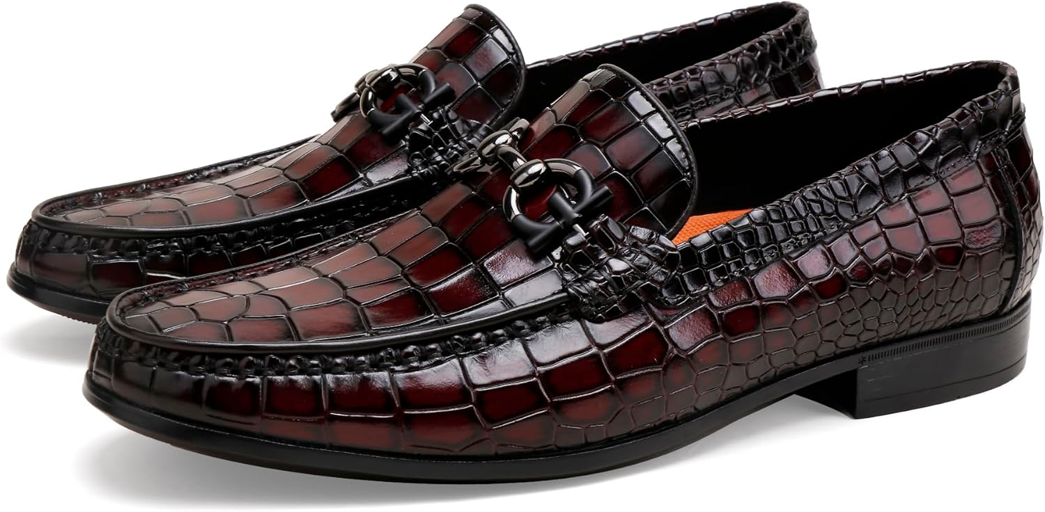 

Мужские премиальные кожаные туфли GOLDEN COXES, повседневные лоферы с аллигаторным тиснением, свадебные слипоны с пряжкой, деловые туфли на каждый день для мужчин Golden Coxes Family, винный