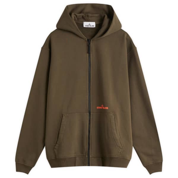 

Толстовка с капюшоном на молнии с логотипом и отпечатками пальцев Stone Island, зеленый