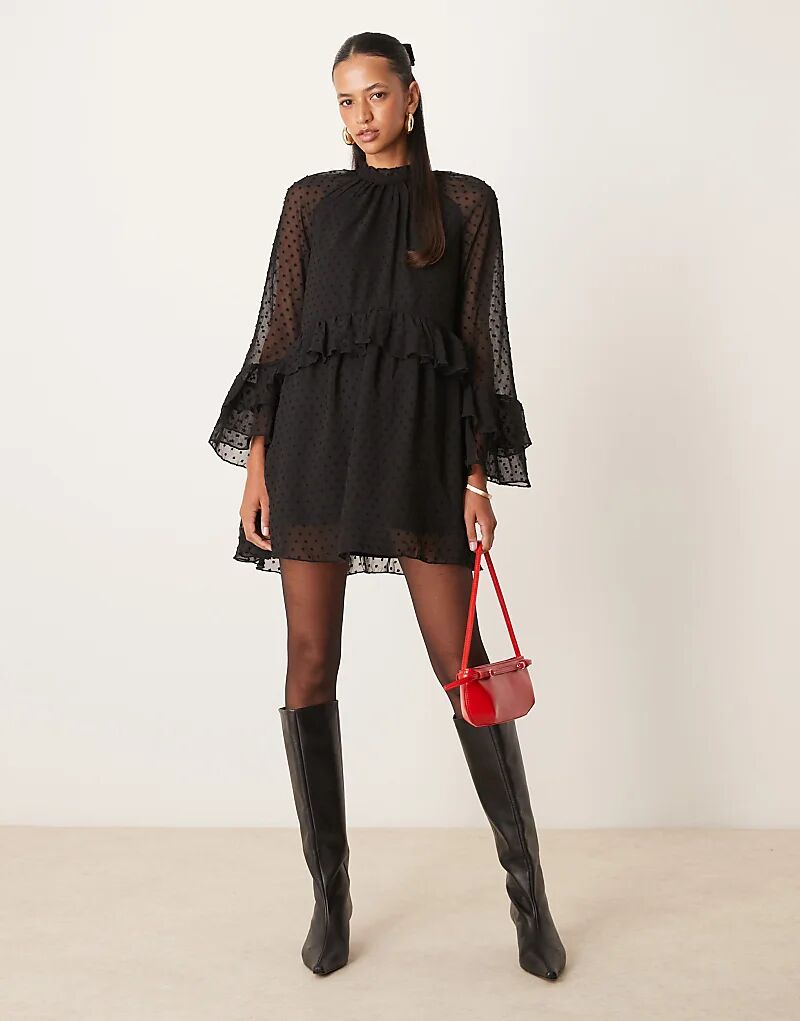 

Мини-платье из шифона с оборками черного цвета New Look